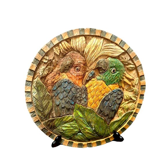 Vintage Parrot Wall Art Handmade Tropical Decor Birds Leaves Intricate Design - Picture 1 of 2